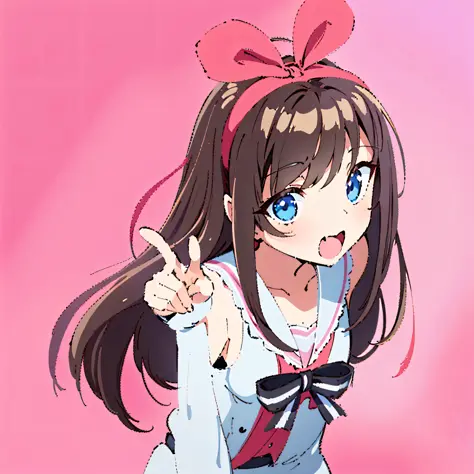 anime girl with long hair and a bow pointing at something, anime moe artstyle, (anime girl), anime visual of a cute girl, cute a...