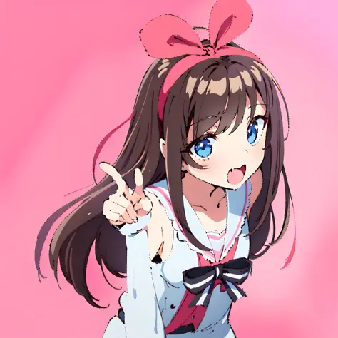 anime girl with long hair and a bow pointing at something, anime moe artstyle, (anime girl), anime visual of a cute girl, cute a...