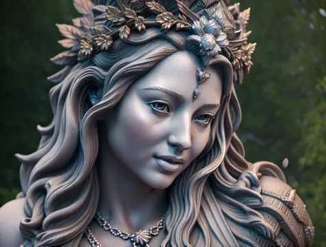 there is a statue of a woman with a crown on a rock, an unreal engine render + a goddess, (octane render) fantasy style, 3d godd...