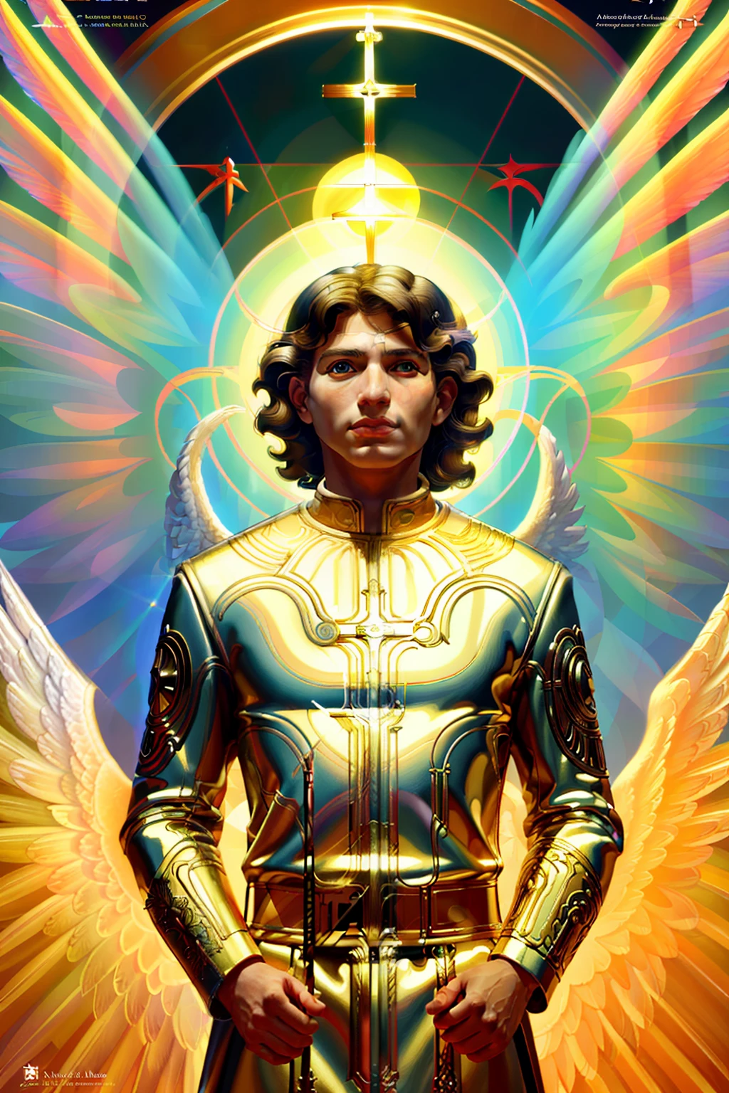 Create a holístic image 3D of archangel Michael in style of Picasso