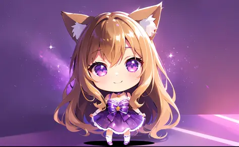 (chibi chibi: 1.3), solo, full body, wearing shiny purple maid clothes, highly detailed face, (smile: 1.3), lively, (gravure pos...