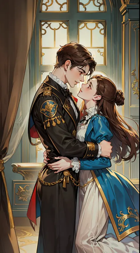 ((masterpieces)), best quality, outstanding illustration, a couple kissing, soft focus, 1 boy with long black hair, RED EYES, 1 ...