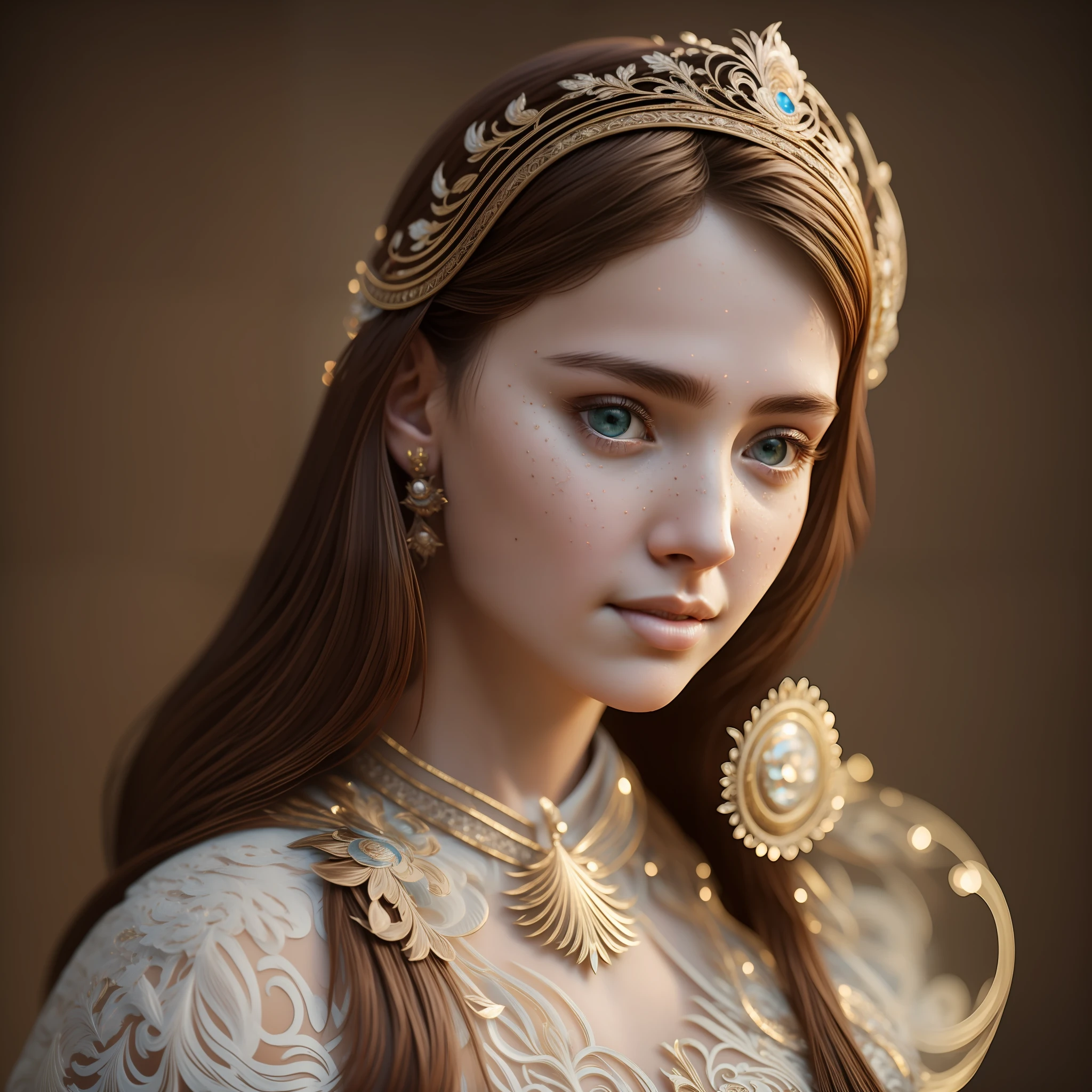 (masterpiece:1.4, best quality), (intricate details), unity 8k wallpaper, ultra detailed, beautiful and aesthetic, real person, (Esra Rise art:1.4), russian woman 20 years old, beautiful detailed eyes, long retro brown dress, epic cinematic, photorealistic, super realism, 8K, sharp focus, masterpiece, best quality, beautiful quality, looking at viewer, detailed lighting, extremely detailed skin, (photorealistic:1.4), raw photo, 1girl, professional lighting, photon mapping, radiosity, physically-based rendering,High Detail, --auto --s2