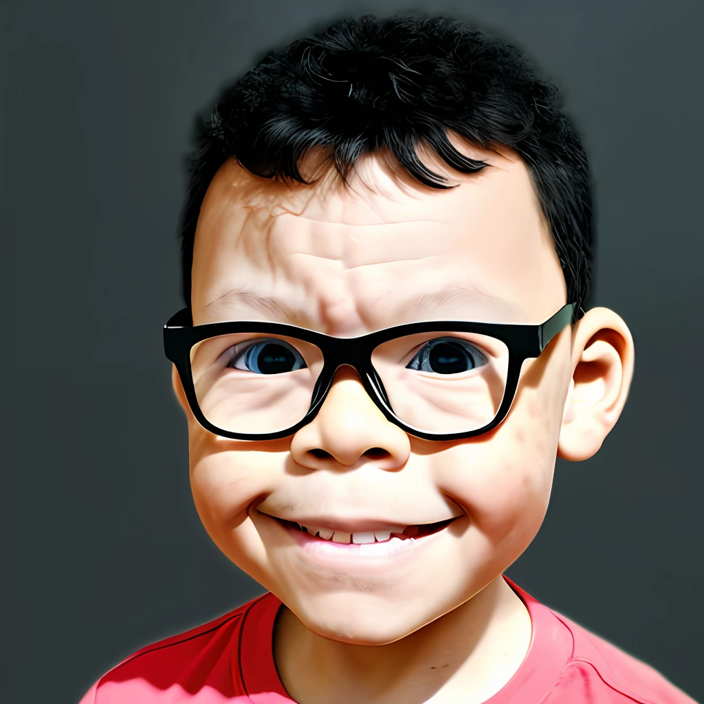 GuttonerdVision4, retrato de um menino de 3 anos com rosto firme em estilo anime, imagem realista, detalhes intrincados