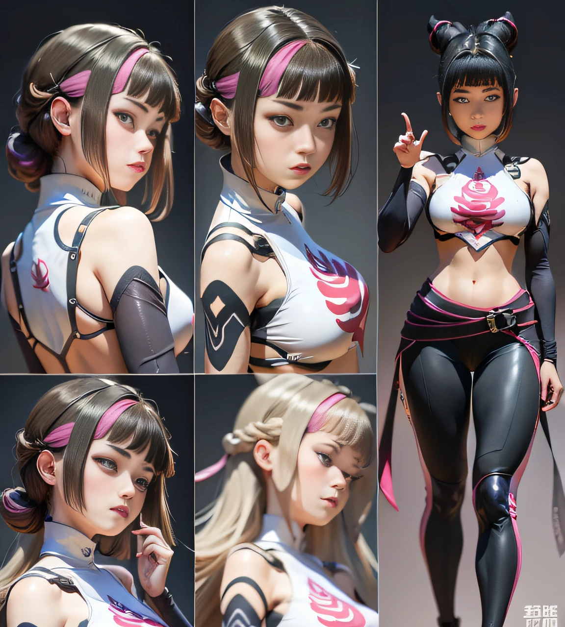 ((masterpiece)),(((best quality))),(character design sheet, same character, front, side, back), illustration, 1 girl, hair color, bangs, hairstyle fax, eyes, environment change scene, hairstyle fax, Zitai pose, woman, Shangyi shirt, star, Charturnbetalora, (single background, white background: 1.3), --6 different poses, kawai