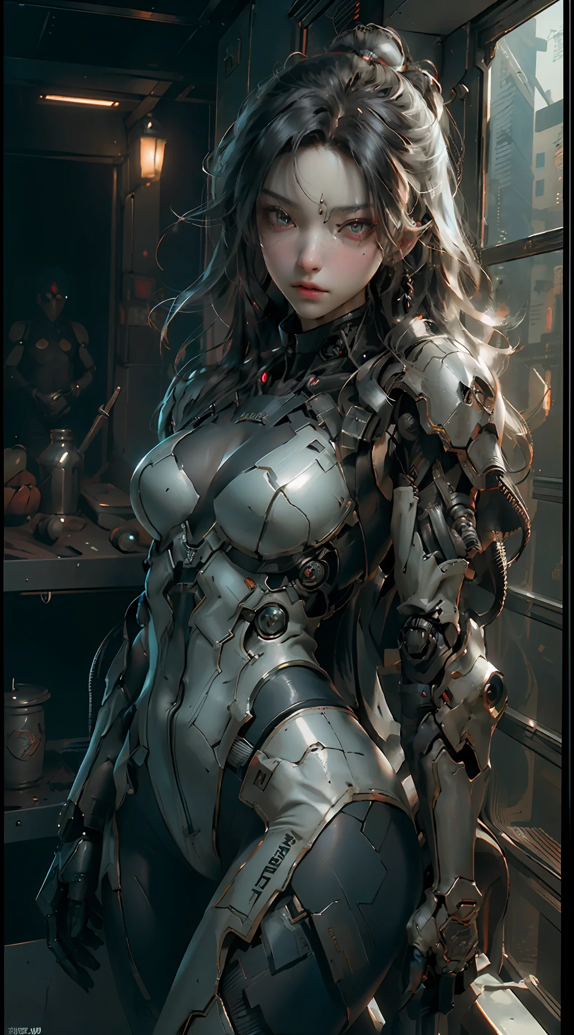 ((Best Quality)), ((Masterpiece)), (Details:1.4), 3D, Face and Chest Exposed Raw, Big, Close Up of Japan Woman Posing in Metal Suit, Biomechanical Rendered in SFM, Cyberpunk, Mecha Cyber Armor Girl, Cleavage Exposed Skin, Details Gundam, Detailed Neon, Fine Tube, Metal Cylinder, 8K High Quality Detail Art Metallic Armor, Fine and Detailed Armor, Realistic Shading Perfect Body, Photorealistic Perfect Body, Highly Detailed ArtGerm, 3D Rendering Character Art 8K, Super Detail Rendering Beautiful Cyberpunk Woman Image, HDR (High Dynamic Range),Ray Tracing,NVIDIA RTX, Super Resolution, Unreal 5, Subsurface Scattering, PBR Texturing, Post-Processing, Anisotropic Filtering, Depth of Field, Maximum Clarity and Sharpness, Multilayer Textures, Albedo and Specular Maps, Surface Shading, Accurate Simulation of Light-Material Interactions, Perfect Proportions, Octane Rendering,Two-tone lighting,Wide aperture,Low ISO,White balance,Rule of thirds,8K RAW,