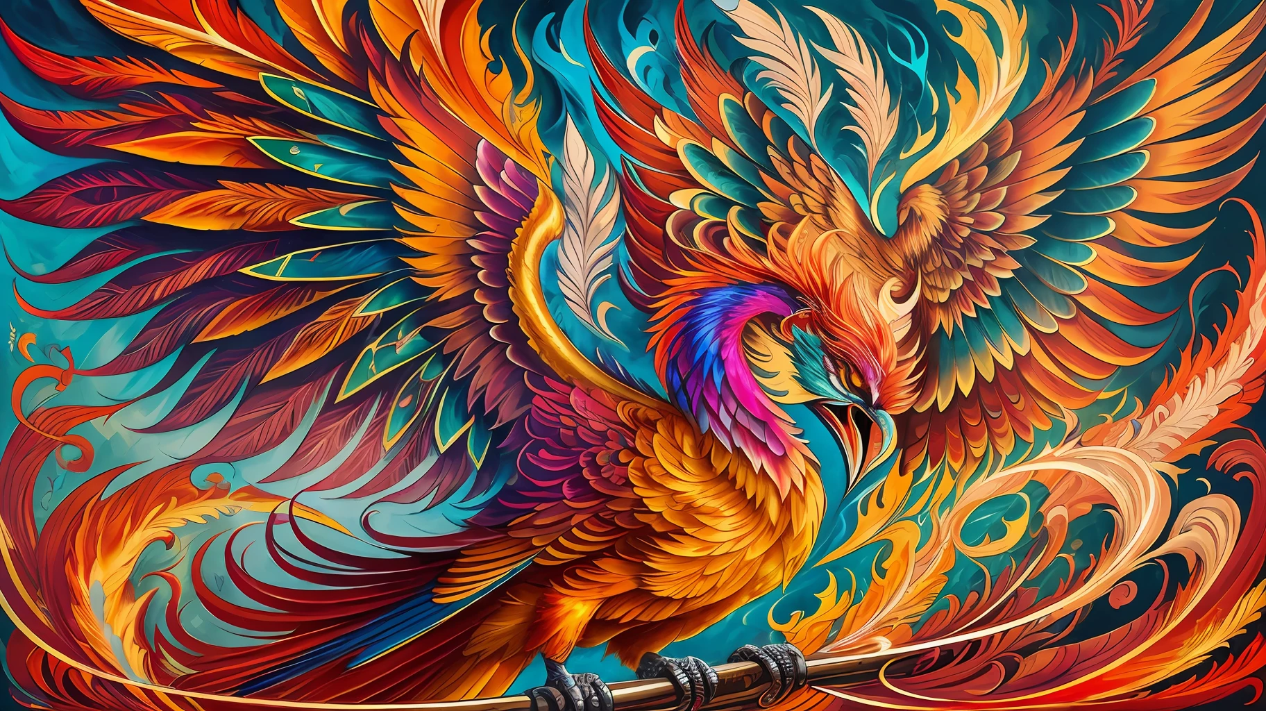 3phoenix, Firebird, (flaming plumage), body in flight, piercing eyes, abstract painting, maximum expressiveness, true masterpiece, unique representation, artistically detailed, mixed technique, giant 12k canvas, stunning, surrealist, colossal file, super detailed, maximum quality. --auto --s2