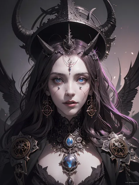 a beautiful portrait of a satanic witch holding a mystical ornate ...