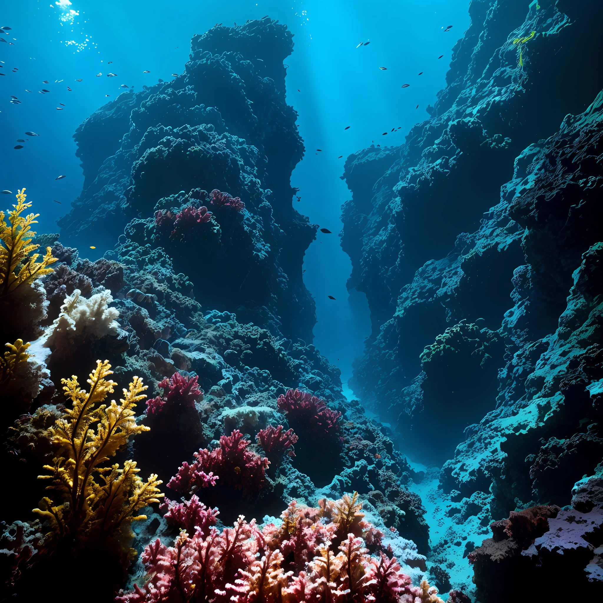 stunning Mariana Trench, cinematic, atmospheric, filmed, detailed photo