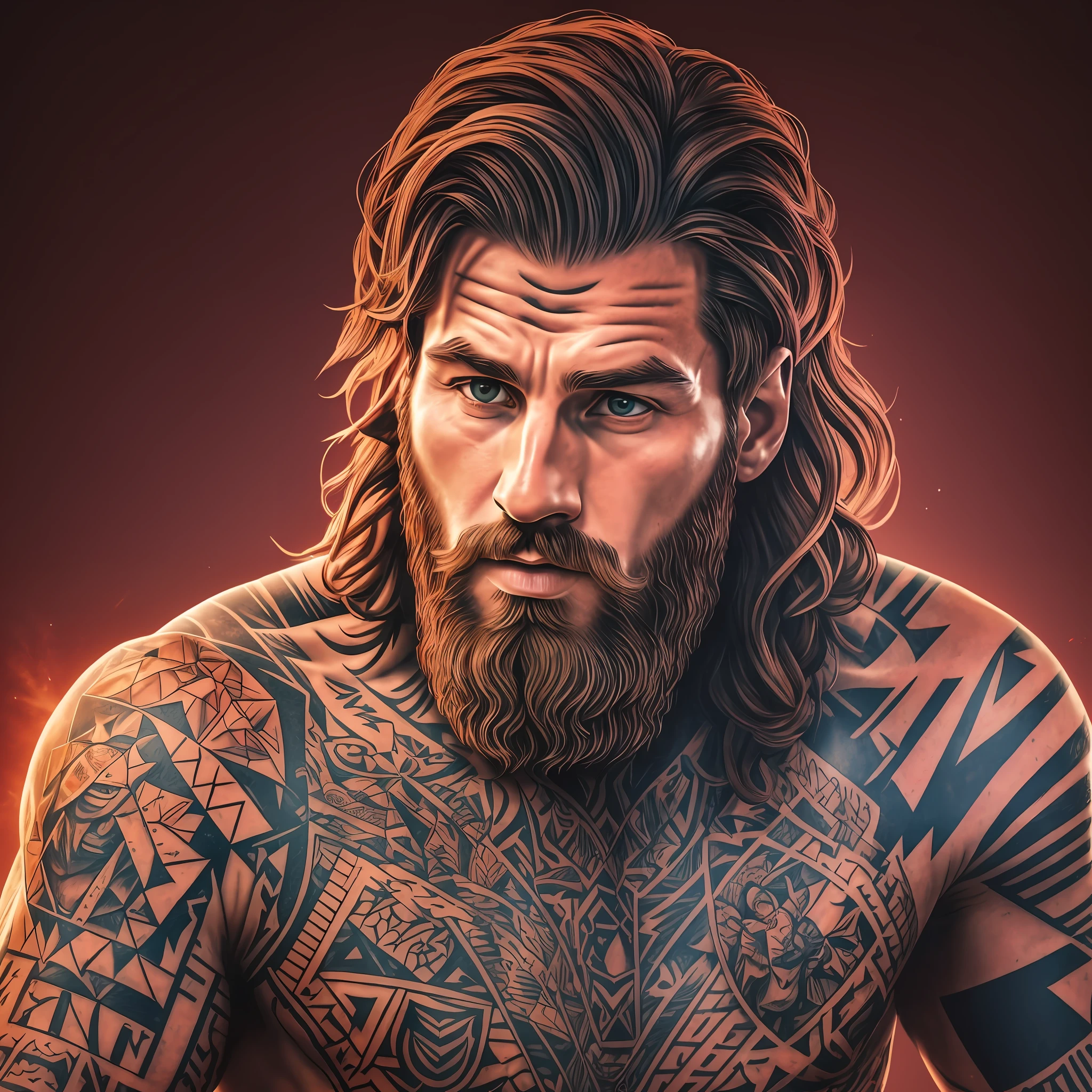 Arafed image of a man with beard and tattoos, Messi, portrait of Lionel Messi, Lionel Messi, the best of all time, Messi as a viking, Messi as cyborg, 8k HQ, loaded, 8K highly detailed ❤🔥 💀 🤖 🔥 🚀, full device, red BG, Guapo, HQ 4K phone wallpaper, Luis Melo --auto --s2