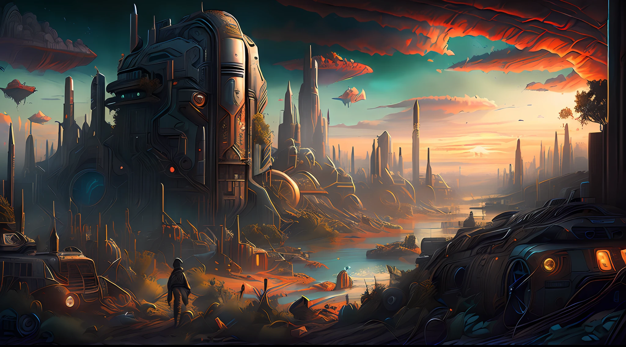 (Best quality),(masterpiece),(ultra detailed),(4k resolution),(extremely detailed) digital art painting of an apocalyptic future, digital art, beautiful illustration, trending on artstation, behance HD, unreal engine