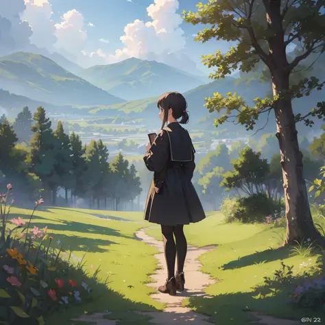 ((masterpiece)),(((best quality)),illustration,1girl,stand on the grass --auto --s2