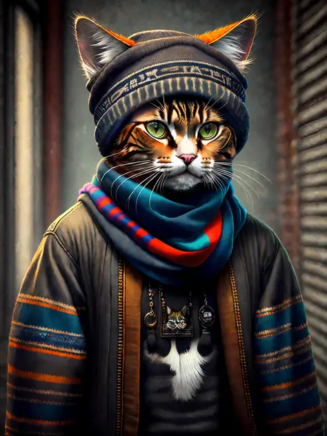 A cat wearing a hoodie