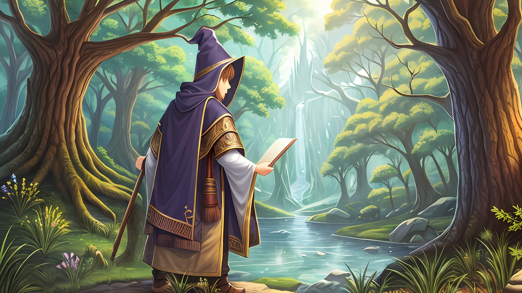 A wizard in an fantasy ancient woodland --auto --s2