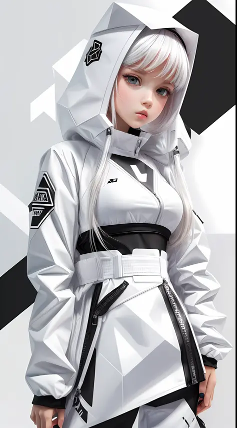 white,totally white,vector:1.2,1girl(bubblegum) with techwear clothing(white:1.7)geometric:1.3,sexy,papercute background