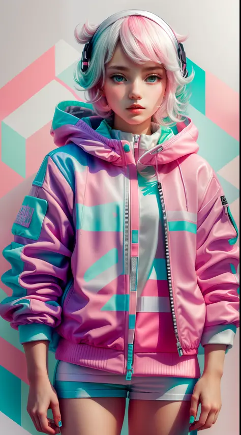 white,totally white,pastel colors,1girl with techwear clothes,sexy,papercute background