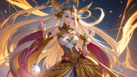 a painting of a woman in a costume holding a ball, a beautiful fantasy empress, extremely detailed artgerm, 8k high quality deta...