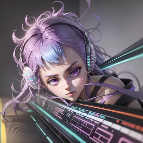 anime rgb for background on youtube very beautiful, ultra modern rendering, full rgb, purple hair.