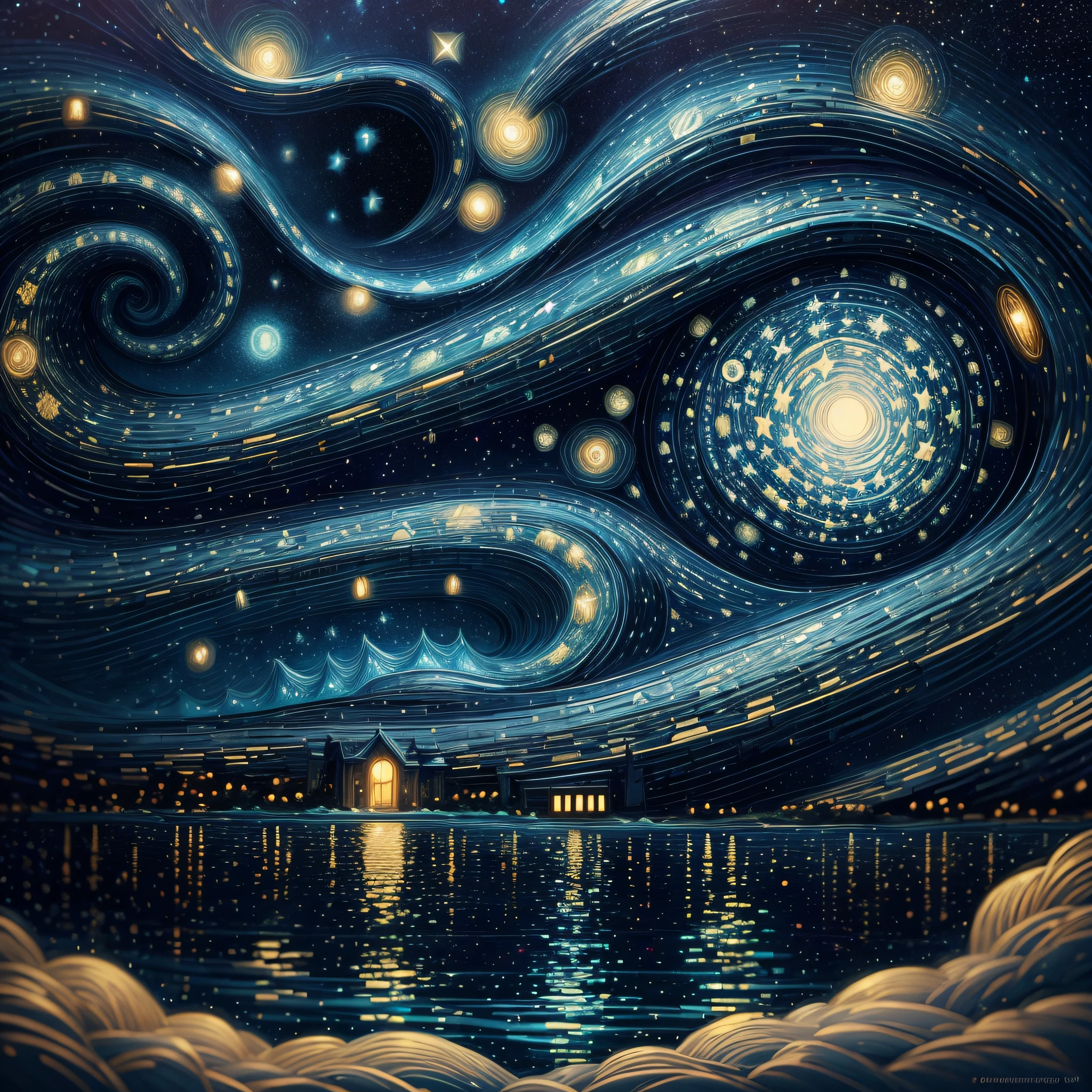 starry night painting of two people in a boat on a lake, james r. eads, van gogh art style, in the starry night, in style of van gogh, style of van gogh, van gogh style, starry night, by Van Gogh, style of van gogh starry night, van gogh painting, anton fadeev and dan mumford, floating among stars --auto --s2