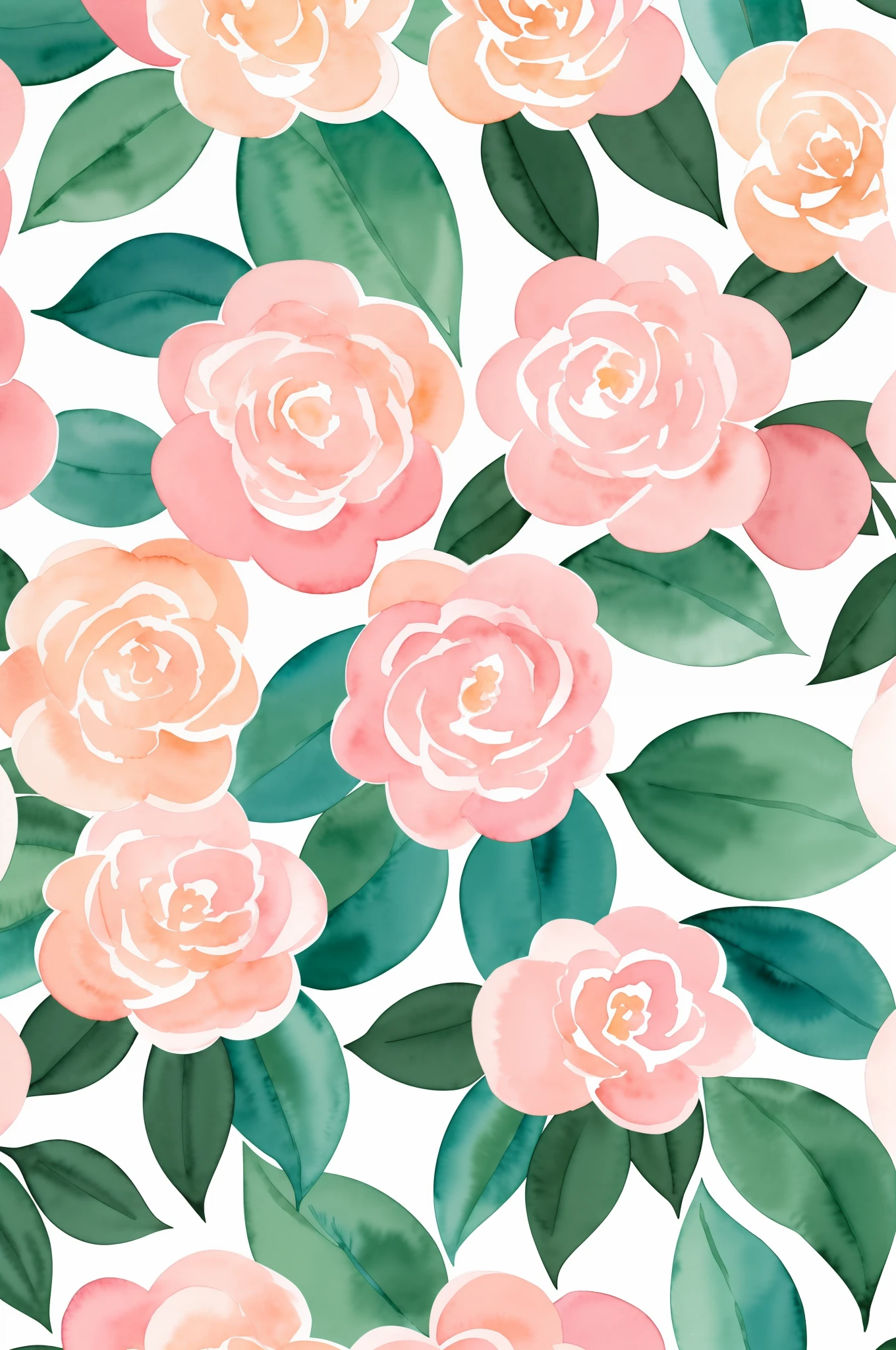 #3b4195 watercolor pattern of beautiful camellia calming colors on color background. Watercolor paper texture.
