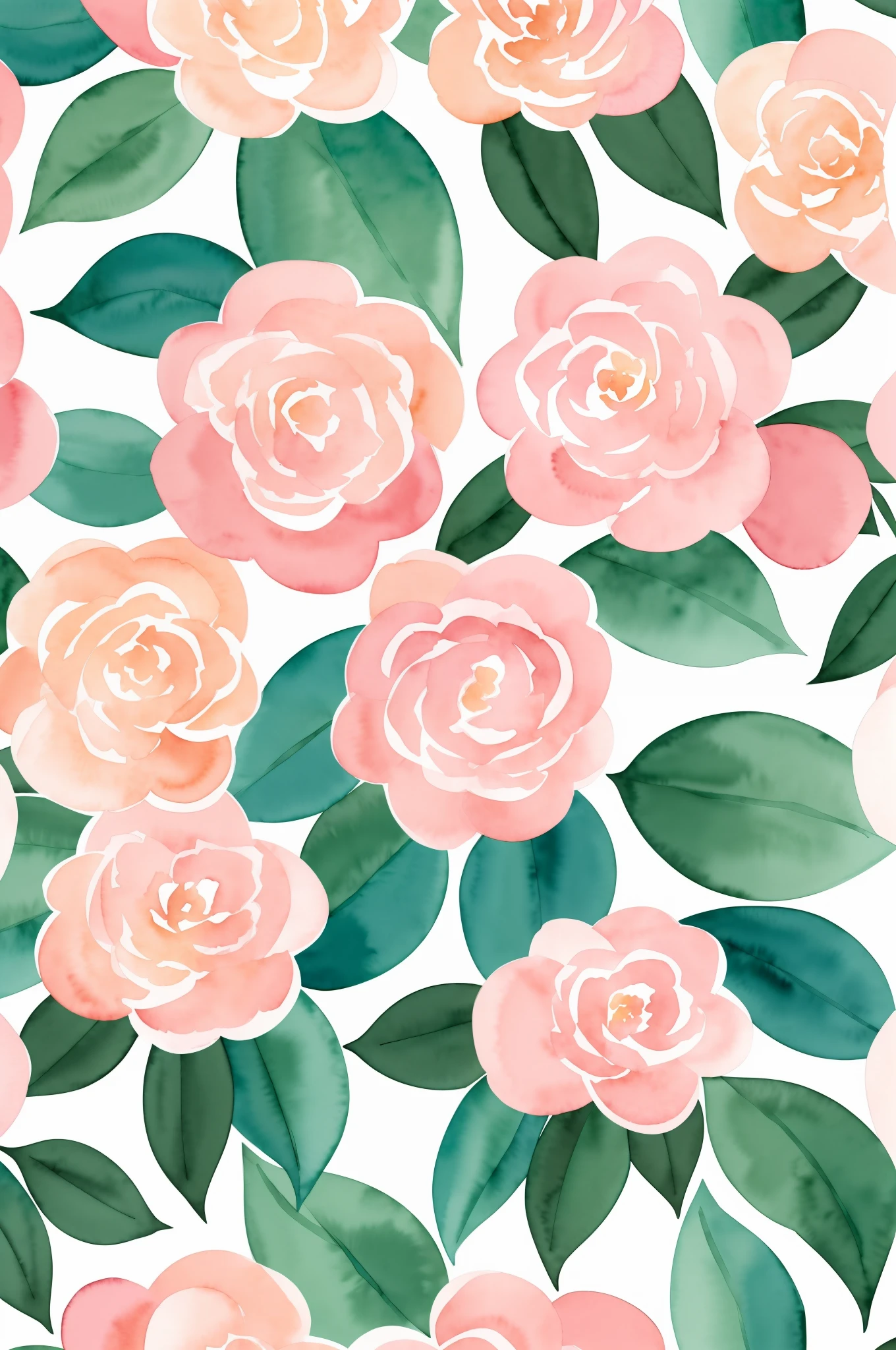 #3b4195 watercolor pattern of beautiful camellia calming colors on color background. Watercolor paper texture. Masterpiece, intricate details, very detailed