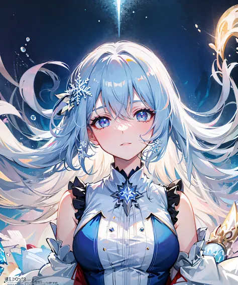 ((best quality)), ((masterpiece)), ((ultra-detailed)), (illustration), (detailed light), (an extremely delicate and beautiful), a girl, cute face, upper body, two legs, long dress, (beautiful detailed eyes), stars in the eyes, messy floating hair, colored ...