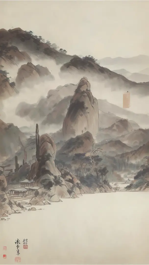 (Ultra HD 8K wallpaper, masterpiece-quality work, best picture quality, Chinese landscape, inspired by Song Huizong, "Landscape Line Treaty" as the brushwork criterion, vivid lines, rivers and mountains)