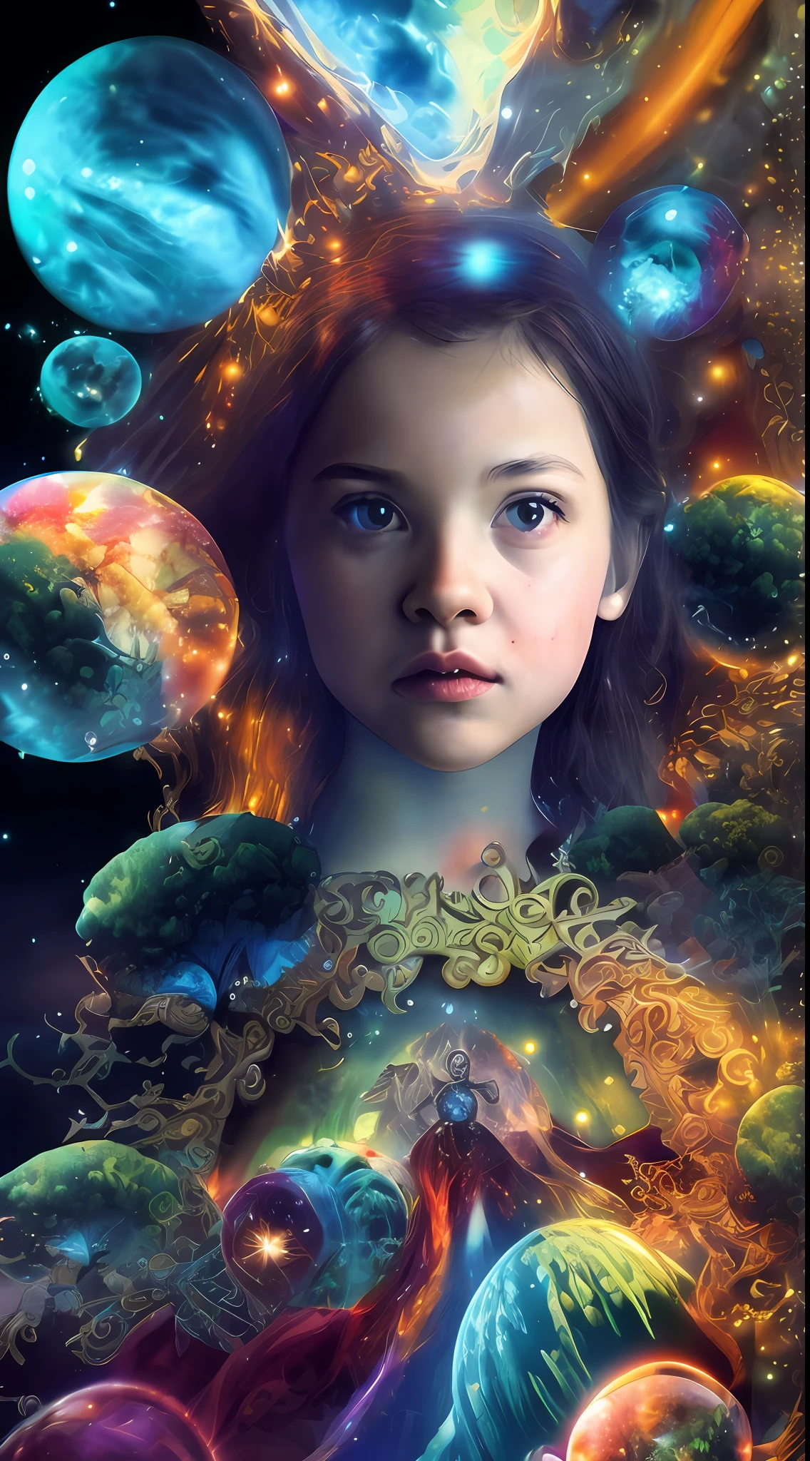 Incredible and spectacular scene, a "((high quality)), (detailed)), ((fantasy)), illustration, perspective (45 degree tilt angle), theme (enchanted forest style), scene elements (handsome boy, beautiful girl), picture quality (3D rendering effect), exquisite details, beautiful lights "emerge from glowing clouds, fractal nebula lines, cosmic entities, celestial bodies, universes, vibrant and vivid, swirling, rotating, impractical, high contrast, co-metabolic, magical, mysterious, mysterious, surreal, Oversaturated, colorful