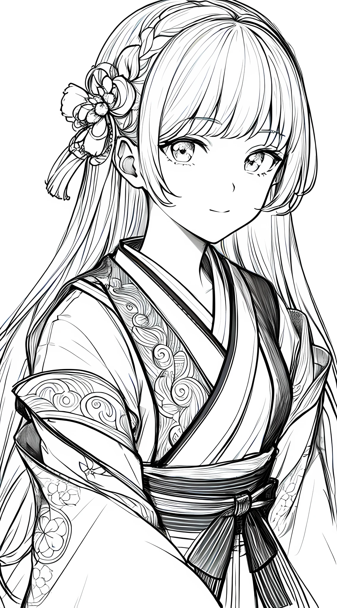 Masterpiece, Best Quality, 1girl,Head Closeup, Solo, Hanfu, Simple Background, White Background, Monochrome, Line Art, ((Sketch))