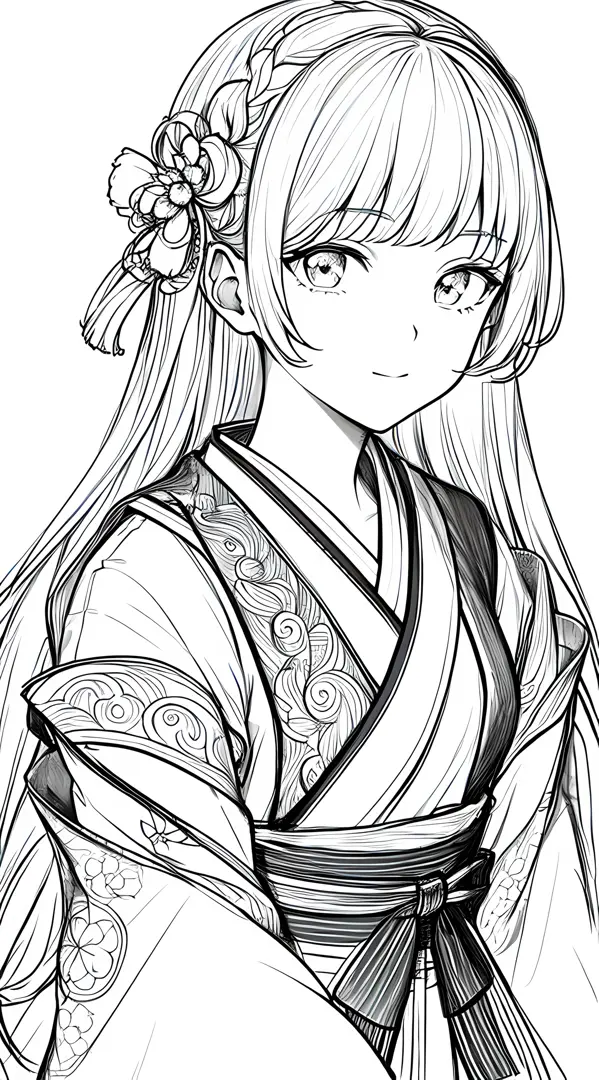 Masterpiece, Best Quality, 1girl,Head Closeup, Solo, Hanfu, Simple Background, White Background, Monochrome, Line Art, ((Sketch)...