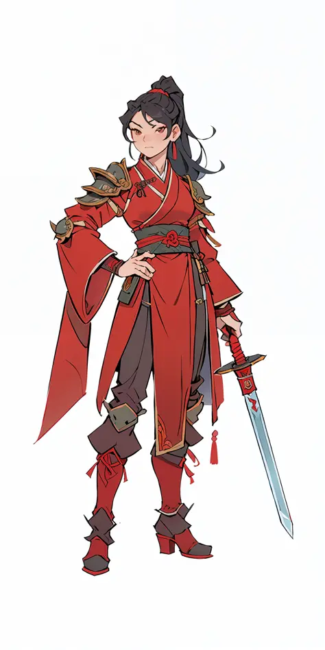 An ancient Chinese female general, sword around her waist, grim ...
