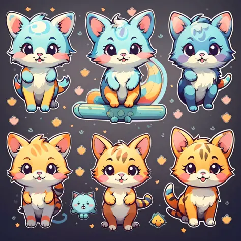 (Cute Animals: 1.2+ Animal Cartoon Patterns), (Vector Art: 1.2), "Cute", "Colorful Colors", "Bright Tones", slightly blurred background, small icons are of decent size. --auto --s2