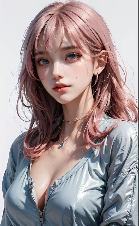 Top Quality, Ultra High Resolution, (Photorealistic: 1.4), (Detailed Beautiful Girl: 1.4), (Medium: 0.8), looking_at_viewer, Detailed Facial Details, Beautiful Detailed Eyes, Pink Hair, Blue Eyes, Slender, Unforgettable Smile, (Makeup: 0.3), Red Lips, High...