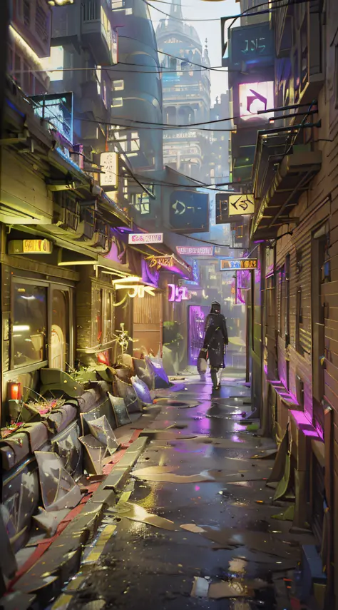 cyber punk, cities, the street, tower, exquisite detailing, Realistic and realistic, from outside, Surrealism, Gothic art, stere...