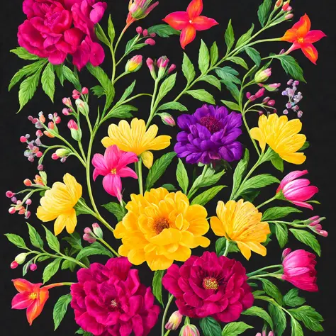 stenamezon bouquet on a black background, designed by artist susannah blaxill