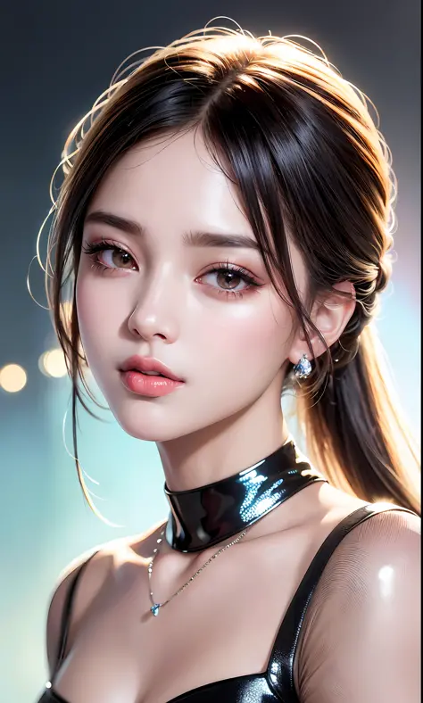 (8k, RAW photo, photorealistic: 1.25), (lip gloss, eyelashes, shiny face, shiny skin, best quality, ultra-high resolution, depth of field, chromatic aberration, caustics, wide range of lighting, Natural shading, Kpop idol) looking at the viewer with a calm...