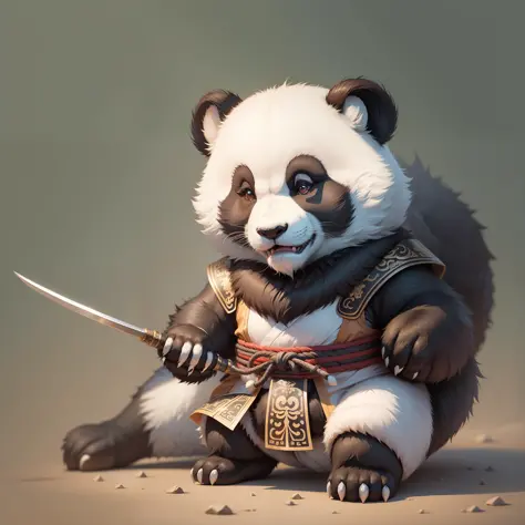 Mysterious oriental color ancient panda warrior, temperament relaxed and happy --auto --s2