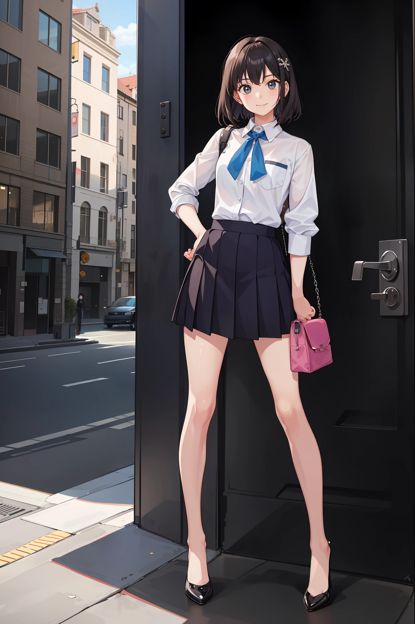 1 girl, smile, shirt, skirt, (small) chiralism - SeaArt AI