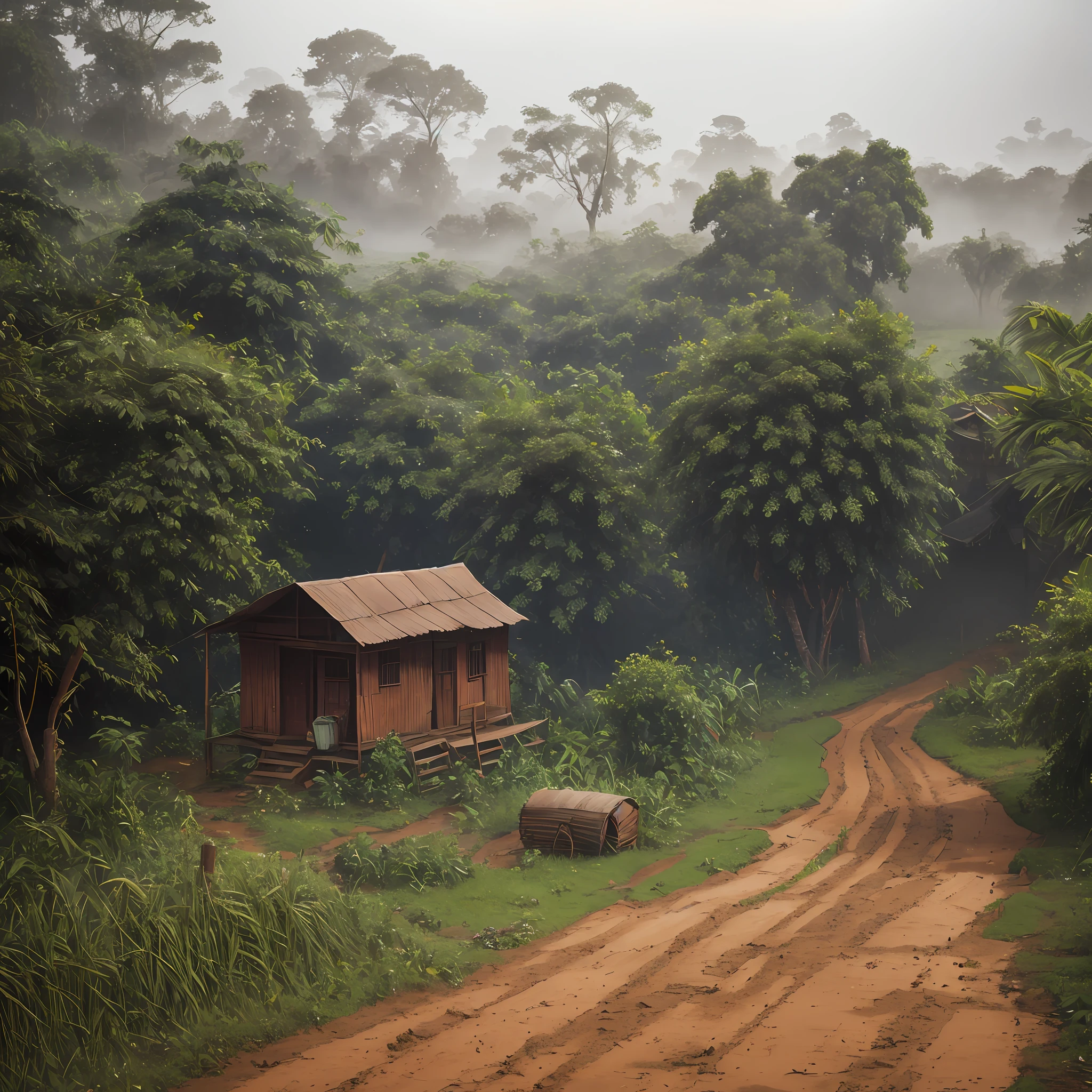 There is a small house on the side of a dirt road - SeaArt AI