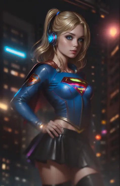 best quality, realistic, blonde, award-winning supergirl illustration, (complicated detail: 1.2), (fine detail), (complicated de...