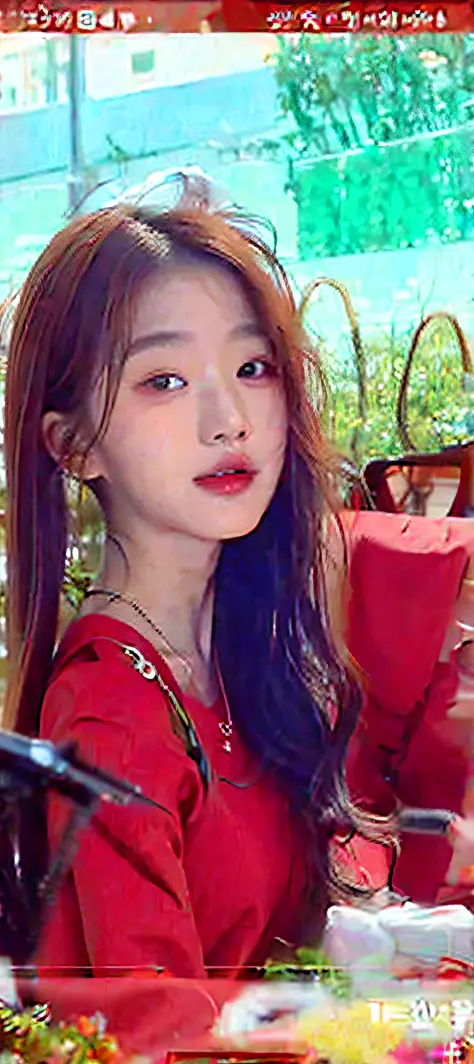 a close up of a woman in a red dress sitting on a boat, bae suzy, jinyoung shin, 8k artgerm bokeh, tzuyu from twice, beautiful s...