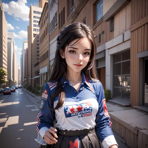 Realistic woman with Allstar Marketing company uniform --auto --s2