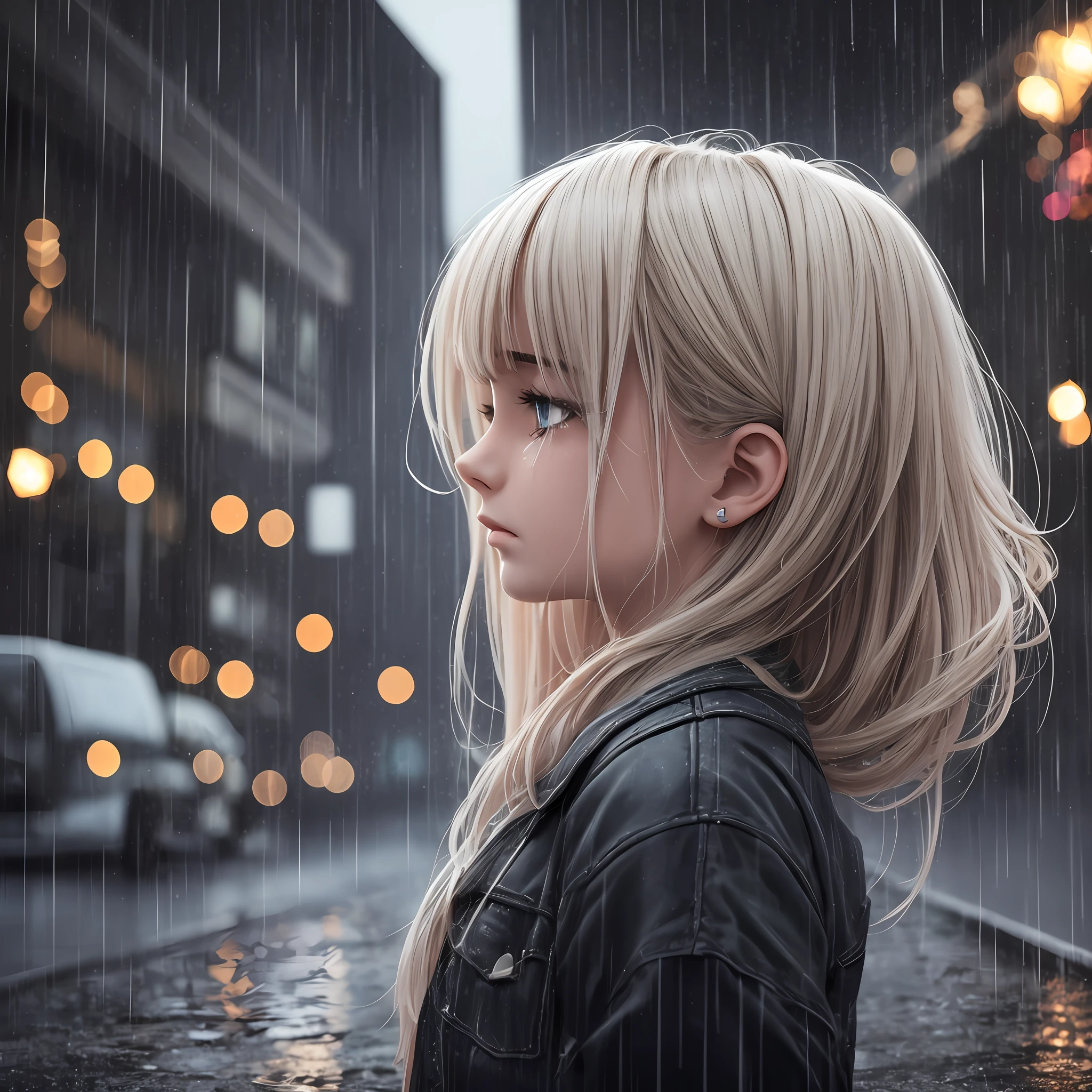 雨の中の金髪の少女 - SeaArt AI