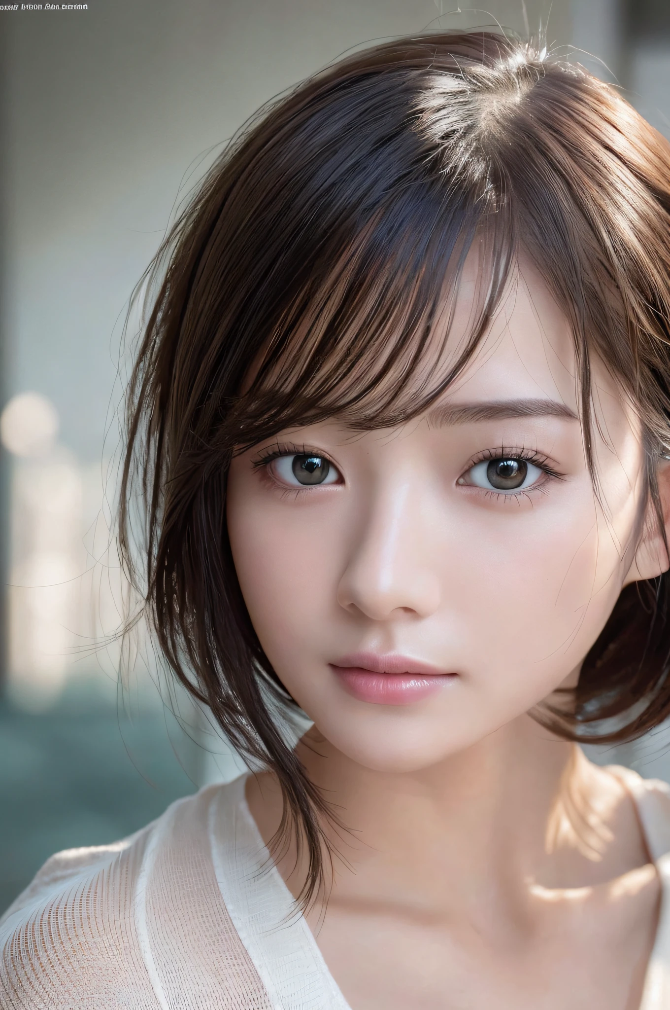 (Masterpiece: 1.3), (8k, photorealistic, RAW photo, best quality: 1.4), (1girl), Japan person, 22 years old, beautiful face, (realistic face), (black hair, short hair: 1.3), beautiful hairstyle, realistic eyes, beautiful detail eyes, (realistic skin), beautiful skin, absurdity, attractive, ultra high resolution, ultra realistic, high definition, golden ratio