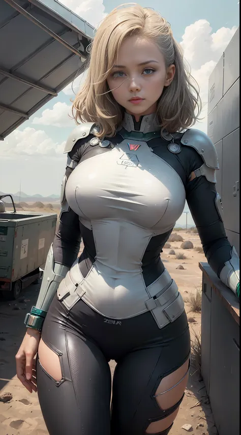 Futuristic Battle Suit, Desert, (inspired by the Avengers), Tight Gel Suit, Long Leggings, Machine Maiden, (8K, Foto RAW, FotorRealista: 1, 25), (Muito Brilho Labial, Muitos Cílios, Melhor Qualidade, Ultra Alta Resolução, Profundidade de Campo, Aberração C...