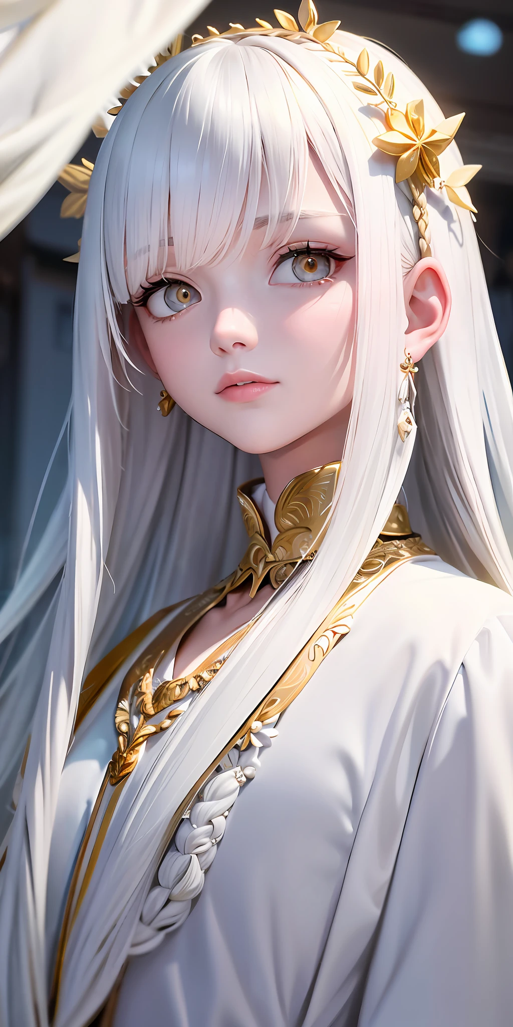 best quality, masterpiece,white hair, gold eyes,white clothes - SeaArt AI