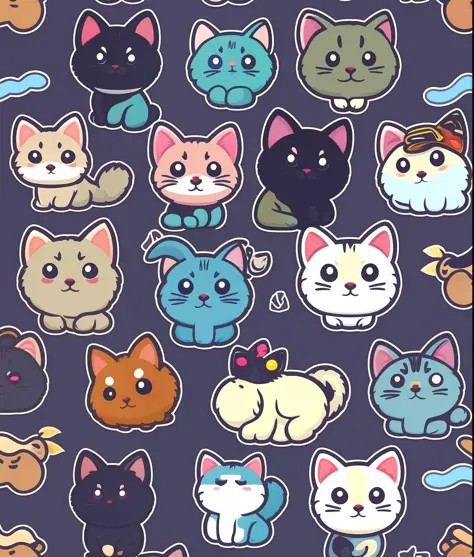 stickers, in the style of Studio Ghibli, vivid and cute kitten head, fantasy flower splash, vintage t-shirt design, dynamic flora pastel tetradic color, 3D vector art, cute and quirky, fantasy art, watercolor effect, bokeh, adobe illustrator, hand drawn, d...