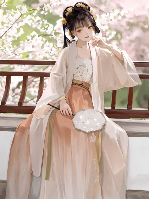 araffe woman in a long dress sitting on a bench, white hanfu, hanfu, pale and coloured kimono, palace ， a girl in hanfu, wearing...