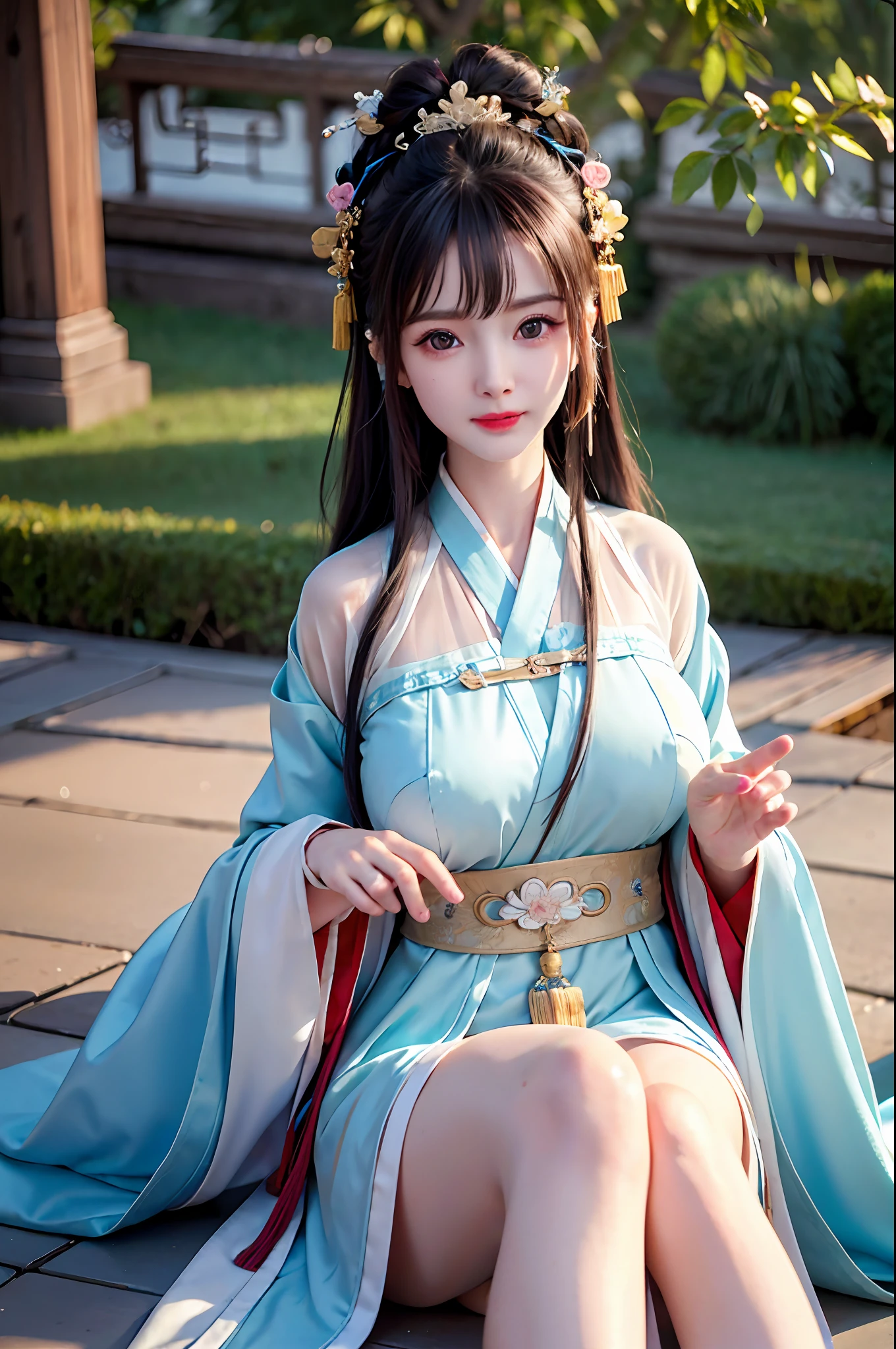 CG, unity, 8k masterpiece, best quality, official art, very detailed CG unified 8k wallpaper, super detailed, high resolution, very detailed, beautiful detailed girl, very detailed eyes and face, beautiful detailed eyes, light on face, (((ancient Chinese Hanfu, belly pocket)), 1girl, perspective, looking at the viewer, huge breasts, palace huge bath, soaked in water, real