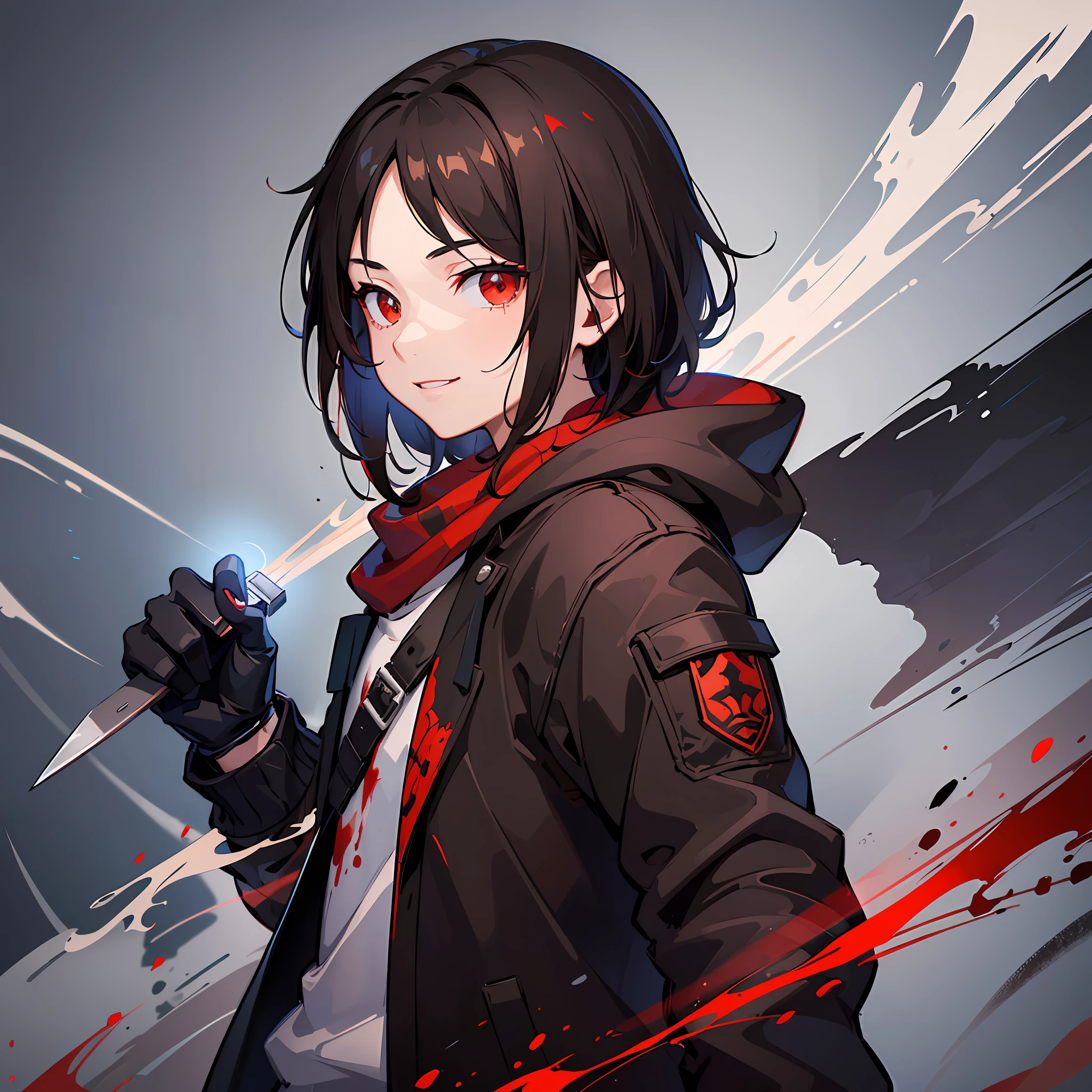 Anime girl with a knife and blood splattered on her face - SeaArt AI